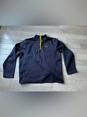 Men’s Puma Blue And Yellow 1/4 Zip Pullover Sweatshirt Long Sleeve Fleece L NWT
